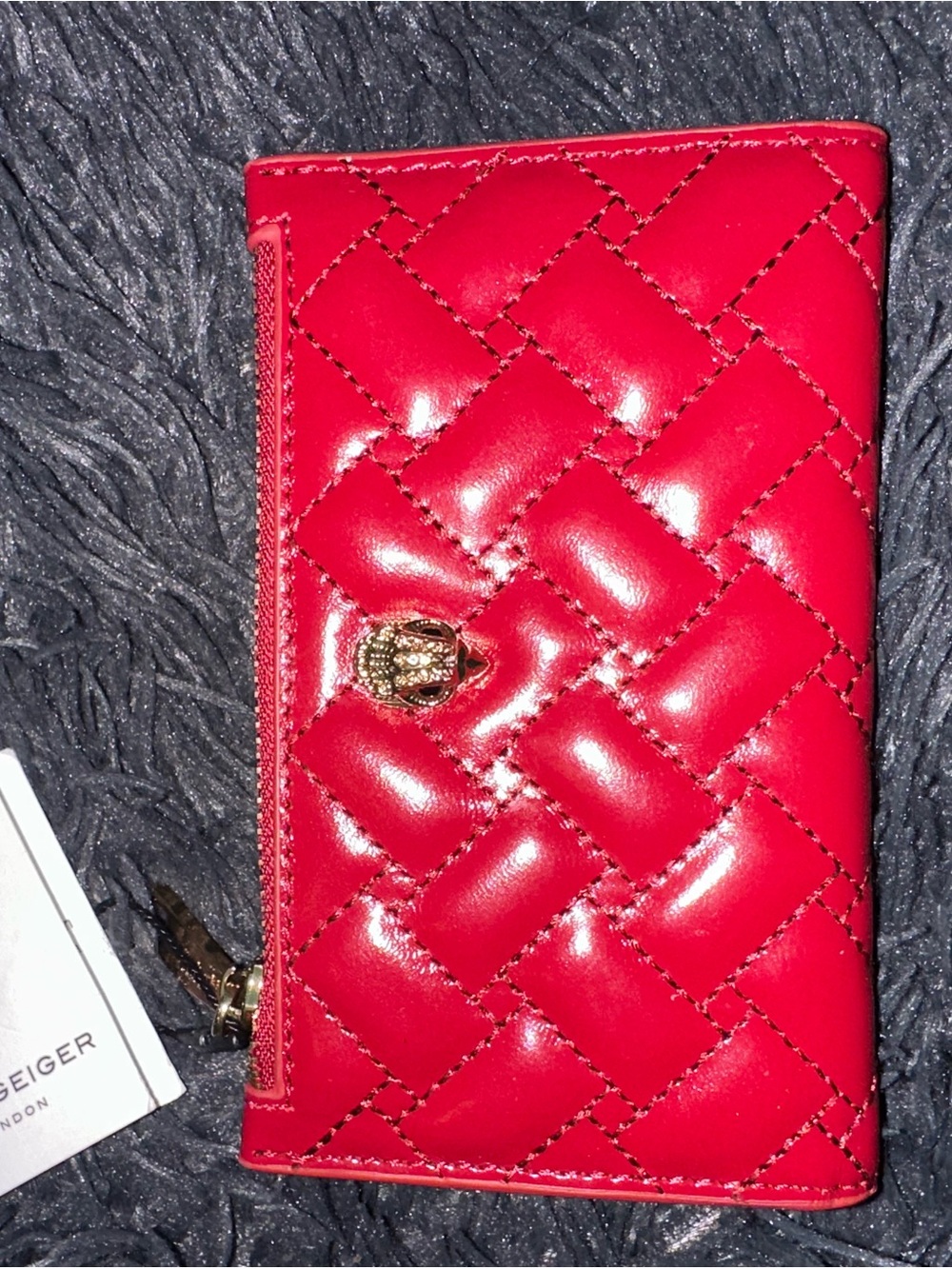 Kurt Geiger Red Quilted Patent Wallet with Gold Hardware